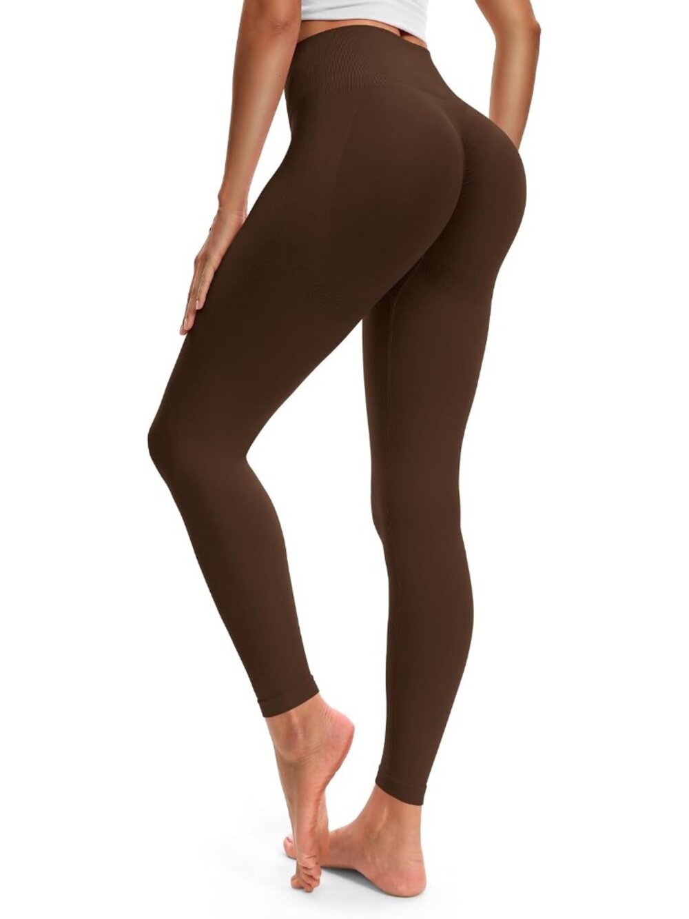 Women's Coffee Pull On High Waisted Seamless Yoga Workout Leggings Pants